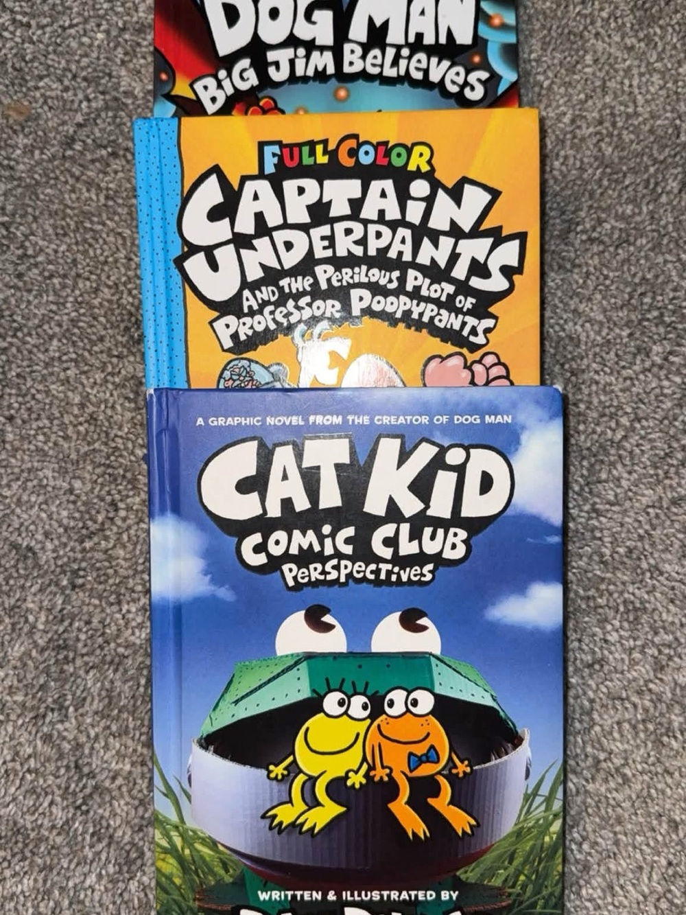 Dav Pilkey books - cat kid, dog man, captain underpants